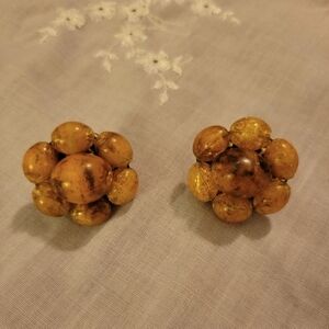 Vintage West Germany Faux Amber Clip On Earrings